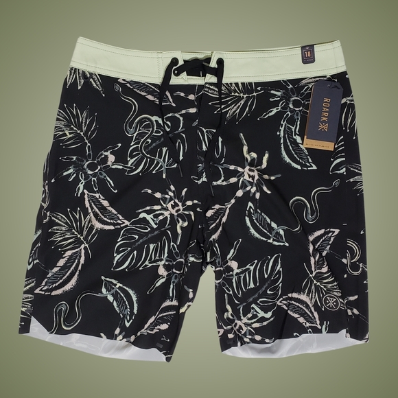 Roark Passage Primo Tropakill Boardshorts 28 Black Green 18" Outseam NWT - Picture 1 of 5